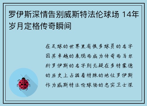 罗伊斯深情告别威斯特法伦球场 14年岁月定格传奇瞬间